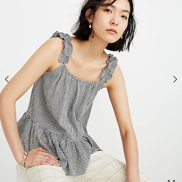 Madewell Ruffle-Strap Loose Fit Cami Top in True Black Miniature Gingham - Picture 1 of 11